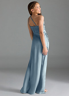 Azazie Eren Junior Robe Fourreau en Satin extensible Plissée Bleu Poussiéreux image5