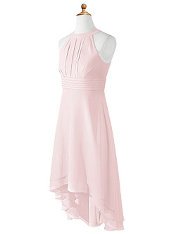 Azazie Linna Junior Blushing Pink A-Line Pleated Chiffon Dress image7