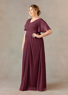 Azazie Morning Glory Mother of the Bride Dresses Cabernet A-Line V-Neck Ruched Chiffon Dress image7