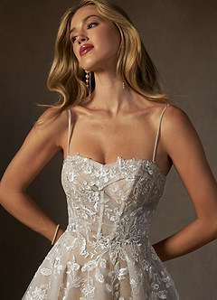 Azazie Keri Wedding Dresses Diamond White Sand Ball-Gown Strapless Lace Dress image3