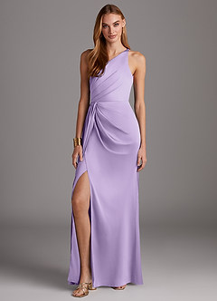 Azazie Mika Bridesmaid Dresses Lilac Sheath One Shoulder Stretch Satin Dress image3