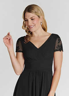 Azazie Thais Mother of the Bride Dresses Black A-Line Lace Chiffon Dress image5