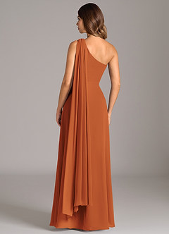 Azazie Tella Vestidos de damas de honor Vestido de Canela de Gasa de Corte en A con Hombro unilateral image6