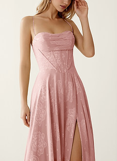 Clementigtle Powder Pink Embossed Clipped Jacquard Prom Dress image5