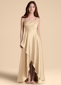 Azazie Prisha Junior Jurk van Stretch Satijn met A-Lijn Geplooid Champagne image5