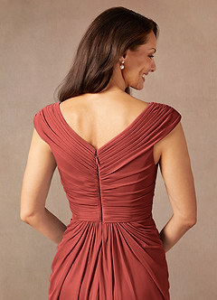 Azazie Lisolette Mother of the Bride Dresses Terracotta Sheath Pleated Mesh Dress image8