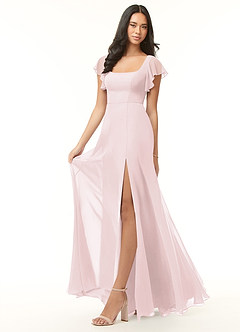 Azazie Bondi Bridesmaid Dresses Blushing Pink A-Line Ruffled Chiffon Dress image4