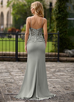 Pizzo Plata Vestido de columna de jersey con cuentas image2