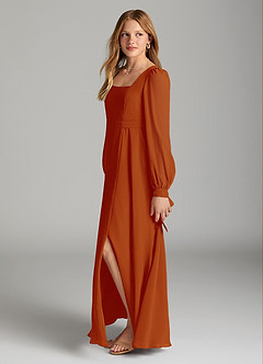 Azazie Leonia Junior Paprika A-Line with Pockets Chiffon Dress image3