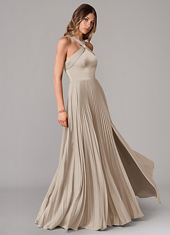 Azazie Afra Robes de demoiselle d'honneur Robe Trapèze en Satin extensible Plissée Givre image3