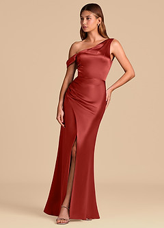 Azazie Madelyn 신부 들러리 드레스 인어 오프 더 숄더 메탈릭 새틴 바닥 길이 드레스 image3