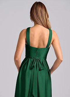 Azazie Dixie Robes de demoiselle d'honneur Robe Trapèze en Satin extensible Plissée Vert Foncé image2