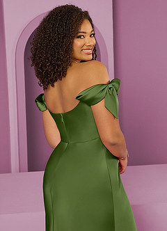 Barbie ♥ Azazie Jurken voor bruidsmeisjes Converteerbaar Jurk van Stretch Satijn met Kolom Off the Shoulder Jeneverbes image13
