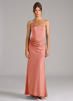 Azazie Debby Robes de demoiselle d'honneur Robe Sirène Convertible en Satin extensible Sans bretelle Corail image5