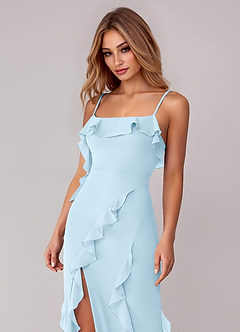 Azazie Malia Bridesmaid Dresses Sky Blue Sheath Ruched Chiffon Dress image2