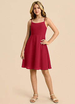 Azazie Shale Vestido de Escarlata de Gasa de Corte en A con Lazo image3