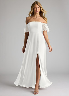 Azazie Sue Brudtärnklänningar Klä av A-Linje i Chiffong Av axeln Vit Konvertibel image1