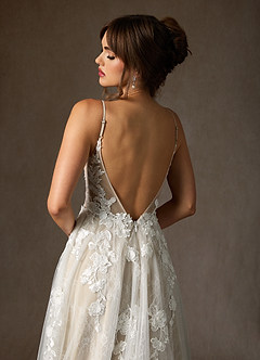 Azazie Monda Abiti da Sposa Abito A-Line in Tulle Pizzo Bianco Diamante Champagne image10