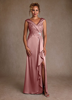 Azazie Santa Monica Mother of the Bride Dresses Dusty Rose A-Line Lace Dress image3