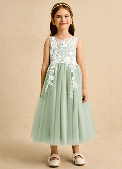Azazie Sundae Blumenmädchenkleider Ballkleid Spitze Kleid Staubiger Salbeigrün image7