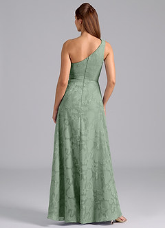 Azazie Brooke Vestidos de damas de honor Vestido de Matcha de Devorado Floral de Corte en A con Hombro unilateral image2