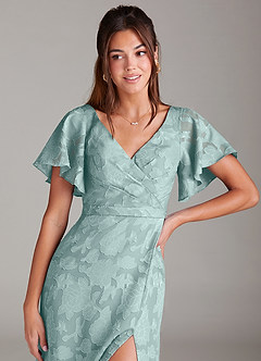 Azazie Ambrosia Jurken voor bruidsmeisjes Jurk van Bloemen Burn-out met A-Lijn Geplooid De Nevel image5