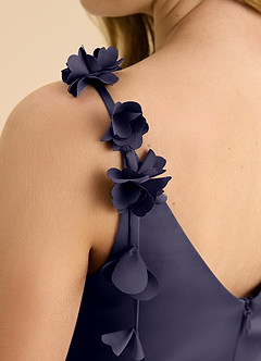 Azazie Gumdrop Junior Robe Empire en Satin extensible Plissée Bleu Orageux image8