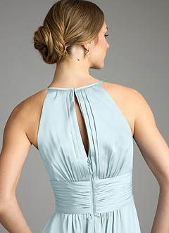 Azazie Bonnie Bridesmaid Dresses Sea Glass A-Line Pleated Stretch Satin Dress image6