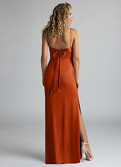 Azazie Mai Bridesmaid Dresses Burnt Orange Sheath Pleated Stretch Satin Dress image2
