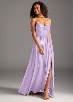 Azazie Zeya Bridesmaid Dresses Lilac A-Line Pleated Mesh Dress image3