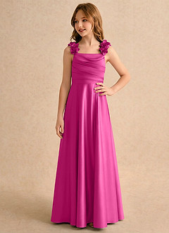 Azazie Rosita Girls Formal Robe Demoiselle D'honneur Fillette Robe Trapèze en Satin extensible Plissée Fuchsia image4