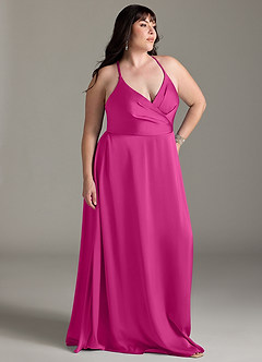 Azazie Davis Vestidos de damas de honor Vestido de Fucsia de Satén Elástico de Corte en A con Plisado image9