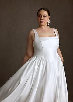 Azazie Celeste Abiti da Sposa Abito Principessa in Raso con tasche Bianco Diamante image5