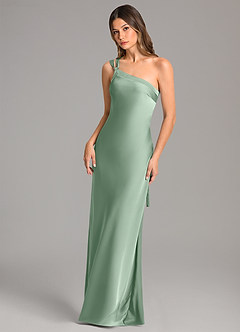 Azazie Monroe Jurken voor bruidsmeisjes Jurk van Stretch Satijn met Zeemeermin One-Shoulder Agave image3