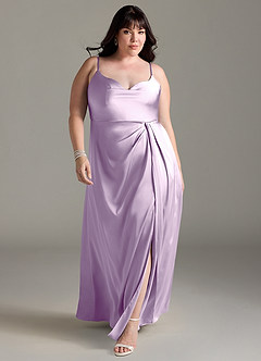 Azazie Brielle Bridesmaid Dresses Frosted Lilac A-Line Cowl Spaghetti Straps Stretch Satin Dress image8