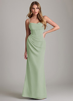 Azazie Mai Bridesmaid Dresses Dusty Sage Sheath Pleated Chiffon Dress image1