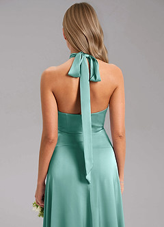 Azazie Tracie Bridesmaid Dresses Aqua A-Line Side Slit Stretch Satin Dress image7