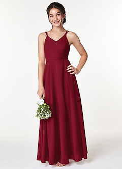 Azazie Janine Junior Burgundy A-Line Chiffon Dress image1