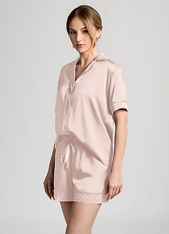 front Komplet piżamowy z krótkim rękawem i satynową koronką