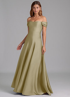 Azazie Seriana Vestidos de damas de honor Vestido de Musgo Verde de Satén Elástico de Corte en A Convertible con Vestidos sin tirantes image3