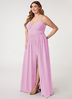 Azazie Zeya Bridesmaid Dresses Candy Pink A-Line V-Neck Pleated Chiffon Dress image8