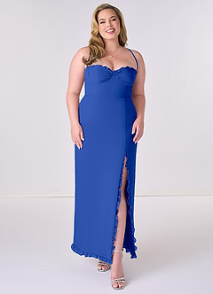 Barbie ♥ Azazie Bridesmaid Dresses Royal Blue Sheath Corset Chiffon Dress image6