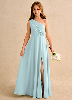 Azazie Puddles Girls Formal Flower Girl Dresses Mist A-Line One Shoulder Chiffon Dress image1