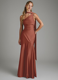 Azazie Amara Bridesmaid Dresses Auburn Mermaid One Shoulder Stretch Satin Dress image3