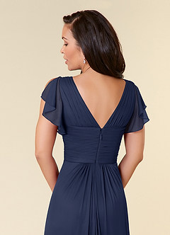 Azazie Reneya Mother of the Bride Dresses Dark Navy A-Line Pleated Mesh Dress image10