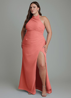 Azazie Jemma Bridesmaid Dresses Salmon Pink Sheath Pleated Chiffon Dress image7