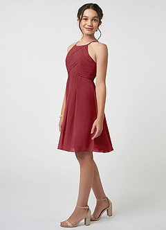 Azazie Ginny Junior Pomegranate A-Line Pleated Chiffon Dress image3