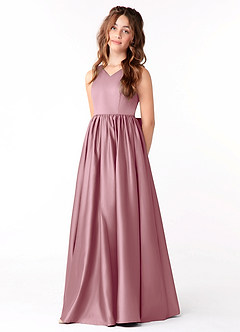 Azazie Hathaway Junior Vintage Mauve A-Line Bow Stretch Satin Dress image3