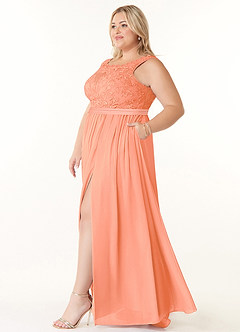 Azazie Elly Bridesmaid Dresses Sunset A-Line Lace Scoop Neck Chiffon Dress image9