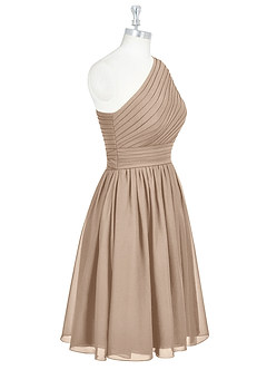 Azazie Katrina Bridesmaid Dresses Taupe A-Line One Shoulder Chiffon Dress image8
